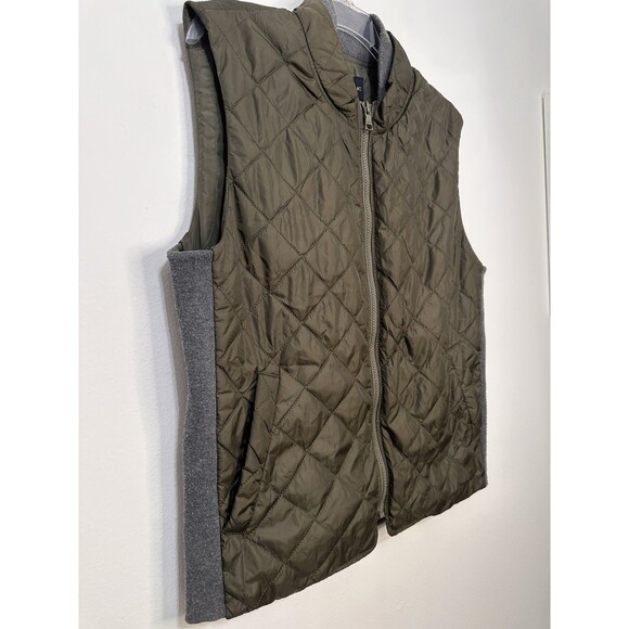 Banana Republic Women’s Quilted Puffer Vest Medium Green Full Zip Pockets Hike - Picture 2 of 6